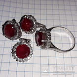 Серьги, кольцо и подвес, серебро 925, рубин, фото №3