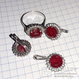 Серьги, кольцо и подвес, серебро 925, рубин, фото №4