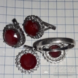 Серьги, кольцо и подвес, серебро 925, рубин, фото №9