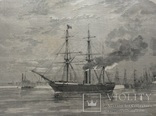 Старинная гравюра. 1858 год. Корабль с членами палаты общин. (41х29см.)., фото №2