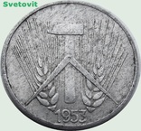 71.Niemcy - NRD 1 pfennig, 1953r., znak mondvora: \"E\" - Muldenhyutten, numer zdjęcia 3