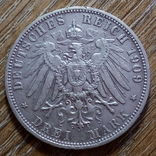 Бавария 3 марки 1909 г., фото №3
