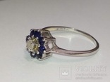 Золотое кольцо с натуральными сапфирами и бриллиантом, фото №3