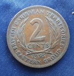 2 цента Британские Карибы Елизавета 1955г., фото №2