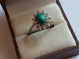 Кольцо серебро 925 проба. Зеленый камень. Размер 18, фото №4