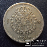 1 крона 1950 Швеция серебро  перевыставлен (е.9.1)~, фото №2