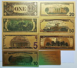 Набор золотых банкнот ДОЛЛАРЫ США (7 шт.+сертификат), фото №4