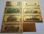 Набор золотых банкнот ДОЛЛАРЫ США (7 шт.+сертификат), фото №5