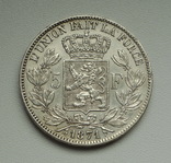 5 франков 1871 г. Бельгия, серебро, фото №4