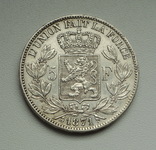 5 франков 1871 г. Бельгия, серебро, фото №6