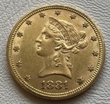10 $ 1881 год США золото 16,7 грамма 900’, фото №2