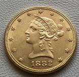 10 $ 1882 год США золото 16,7 грамм 900’, фото №2