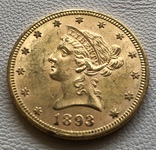 10 $ 1893 год США золото 16,7 грамм 900’, фото №2