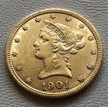 10 $ 1901 год США золото 16,7 грамм 900’, фото №2