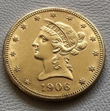 10 $ 1906 год США золото 16,7 грамм 900’, фото №2