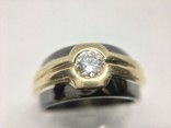 Золотое (750) кольцо золотое двухцветное с бриллиантом 0,40 карата., фото №2