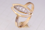 Золотое кольцо 583 с бриллиантами 0, 128карат, фото №2