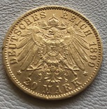 20 марок 1899 год Германия Пруссия золото 7,96 грамм 900’, фото №3