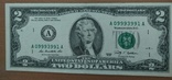 2 доллара 2009 года номер А 09993991 А, фото №2