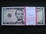 5 доларів  США  2013рік  корінець 100штук номер в номер  (500 доларів), фото №3