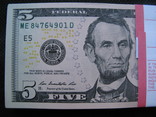 5 доларів  США  2013рік  корінець 100штук номер в номер  (500 доларів), фото №4