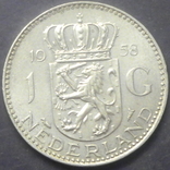 1 гульден Нідерланди 1958 срібло, фото №2