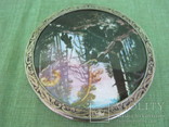 Пудреница с зеркалом,серебро 875, эмаль,позолота "Утро в сосновом лесу", фото №4