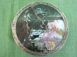 Пудреница с зеркалом,серебро 875, эмаль,позолота "Утро в сосновом лесу", фото №5