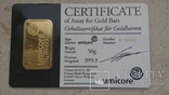 Банковский слиток золота 50 грамм 999,9 пробы., фото №2