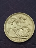 Золотая монета 1 Соверен 1889 Королева Виктория., фото №2