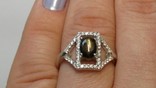 Кольцо серебряное 925 натуральный черный звездный сапфир, цирконий., фото №6