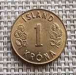 Исландия. 1 крона 1974 г. UNC, фото №2