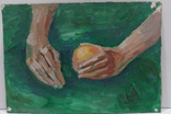 Картина Руки с фруктом. Масло, картон 42,5х30 см, фото №2