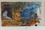 Картина Пейзаж. Осень, птицы, женщина у окна. Масло, картон, фото №2