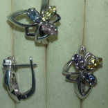 Серьги, кольцо, цветные камни, серебро, фото №2