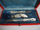 Письменный прибор в бархатной коробке ( Резной перламутр , серебро ) Европа 19 -й век, фото №3