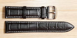 Ремешок для часов Hightone из натуральной кожи. 22 мм, Черный с белой строчкой, фото №2