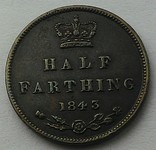 Англия 1/2 фартинга 1843 год XF, фото №2