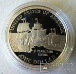 США 1 Доллар Jamestown Серебро Proof с сертификатом, фото №4