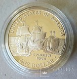 США 1 Доллар Jamestown Серебро Proof с сертификатом, фото №5