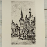 Большой Авторский офорт акватинта акварель Гравюра Города Германии Etching, фото №2