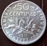 50  сантимів 1917  Франція    /срібло 835 /  2.5 гр -  анц., фото №2