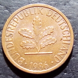 Германия 1 пфенниг 1986 год Метка монетного двора (J) Гамбург  (503), фото №3