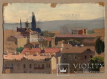 Вид Киева с крыши   нач. 1950-х, картон, масло., фото №2