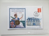 Монета Великої Британії 2 фунти 1994 року, 300-річчя - Банк Англії. конверт з маркою, фото №3