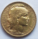 20 франков 1908 года. Франция. AU., фото №3