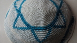 Вязаная  кипа бело голубого цвета, фото №4