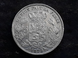 5 франков, Бельгия, 1873 год, серебро 900-й пробы, 25 грамм, фото №2