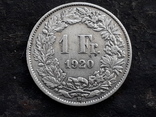 1 франк, Швейцария, 1920 год, серебро 835-й пробы, 5 грамм, фото №2