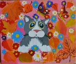 "Котик восени", 30x25 см., акрилові фарби, вересень 2019 р., Аня Коломієць, 6 років, фото №2